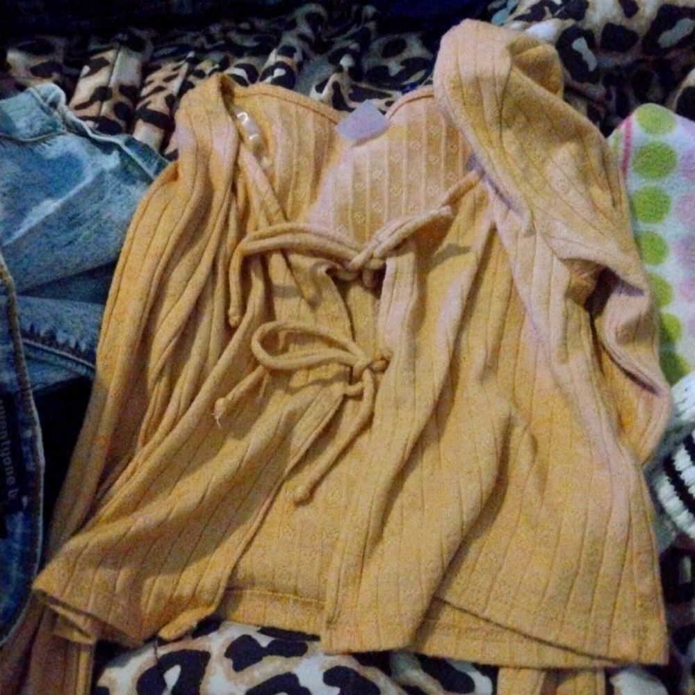 Tan tie up shirt